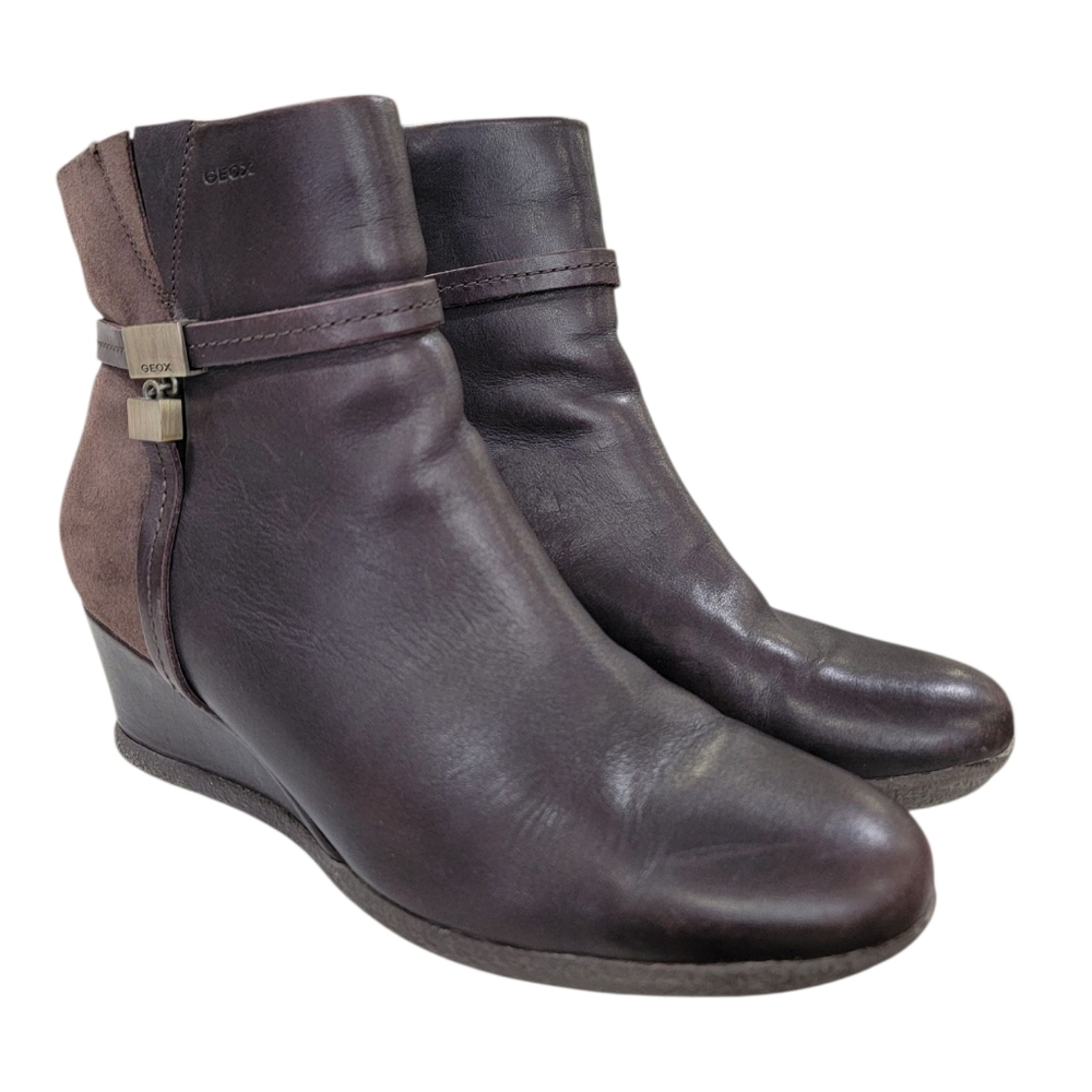 Geox Respira Amelia Brown Ankle Boots Suede Leather Wedge Booties Women’s 38.5 - Picture 5 of 16